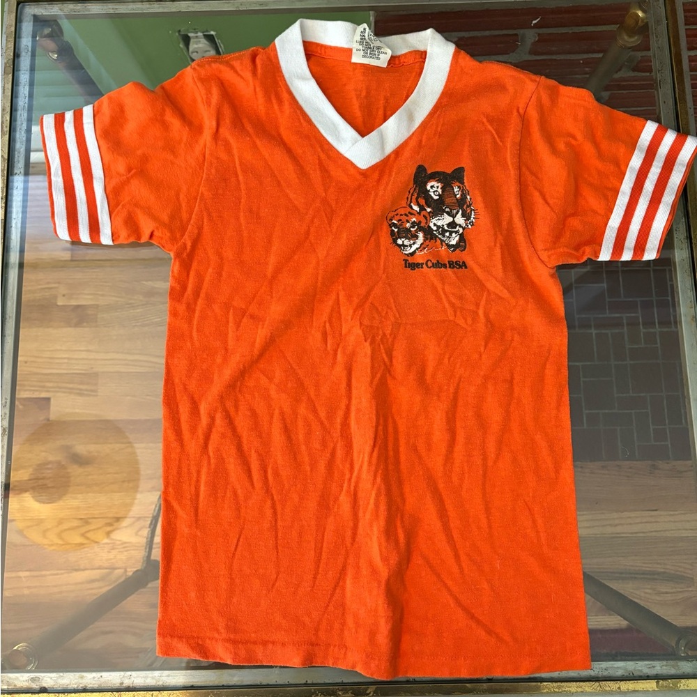 Vintage 80s Boy Scouts of America Tiger Cub Shirt Orange Made in USA Med 10-12